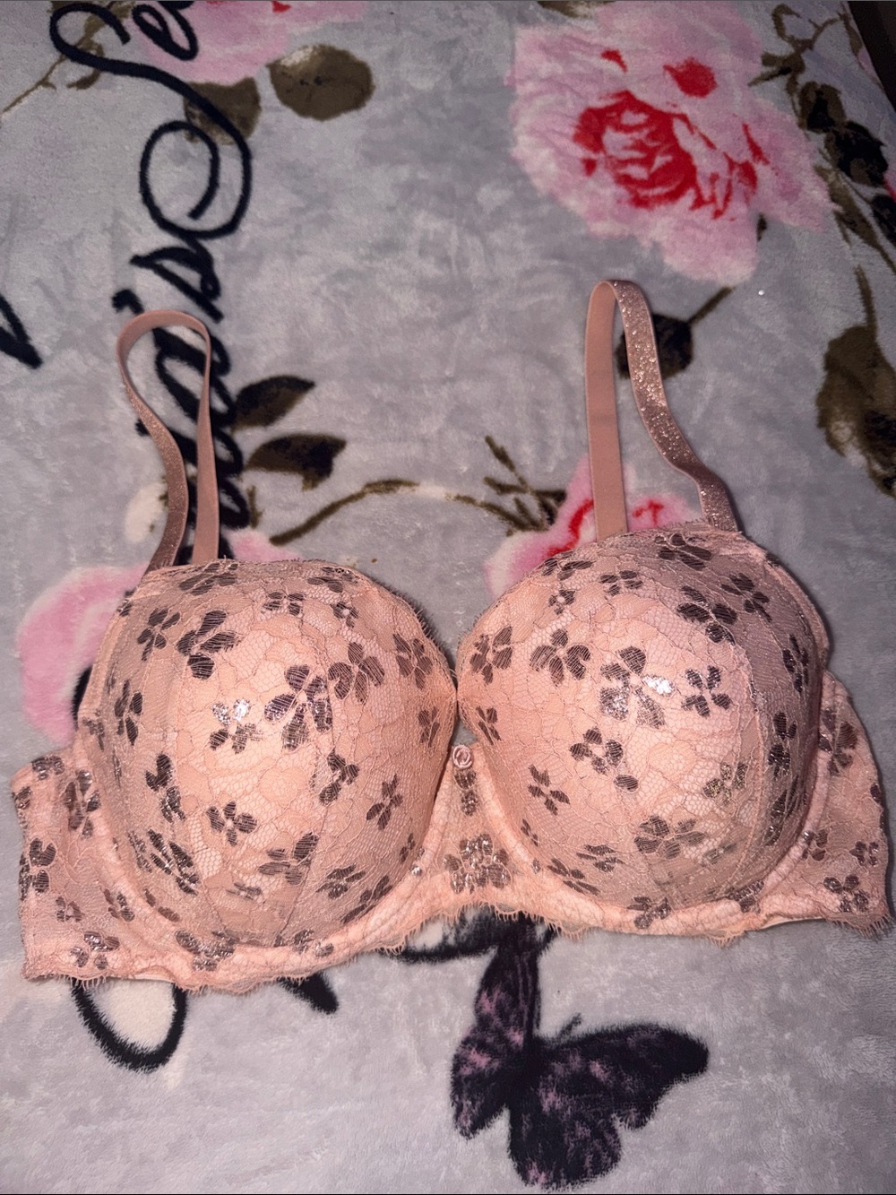 Victoria's Secret Pink Floral Lace Balconette Bra
